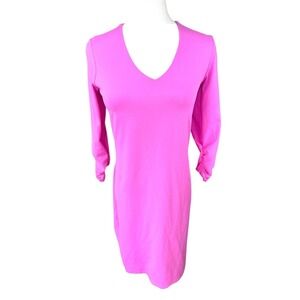 Judy P size XSmall Bellisimo Pink V-Neck‎ Mini Dress ruched sleeves